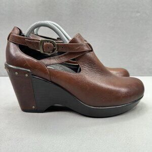 Womens 7.5-8 (EU 38) Dansko Franka Wedge Shoe Brown Leather Mary Jane Buckle